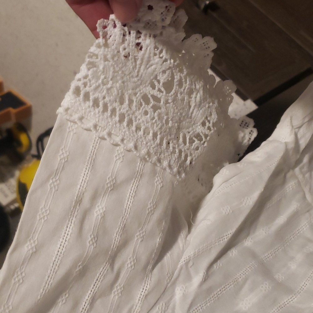♥️New boutique white lace slicing Cotton top - Picture 9 of 12